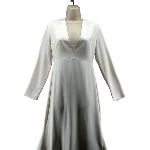 Alexandra Grecco Celine Gown Size 8 Ivory Wedding Dress Long Sleeve V Neck Train - Picture 4 of 16